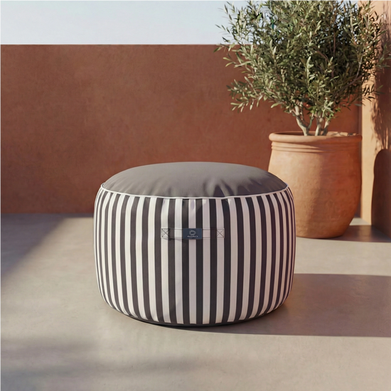 Round Striped Pouf Dark Grey - Premium 270g - Height 40cm Diameter 70cm