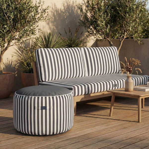 Détail tissu pouf gris foncé