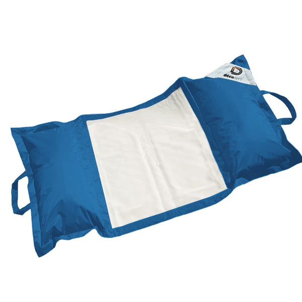 Pouf flottant piscine XXL bleu pétrole avec matelas hamac à billes pour adulte, extérieur, confortable et résistant à l'eau.