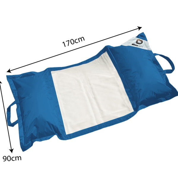 Pouf flottant piscine XXL 170x90 cm en bleu pétrole, matelas hamac à billes pour adulte, extérieur, confortable.