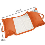 Pouf flottant de piscine XXL orange de Deco-arts.fr, matelas hamac à billes pour détente en extérieur, grande taille 170x90 cm.