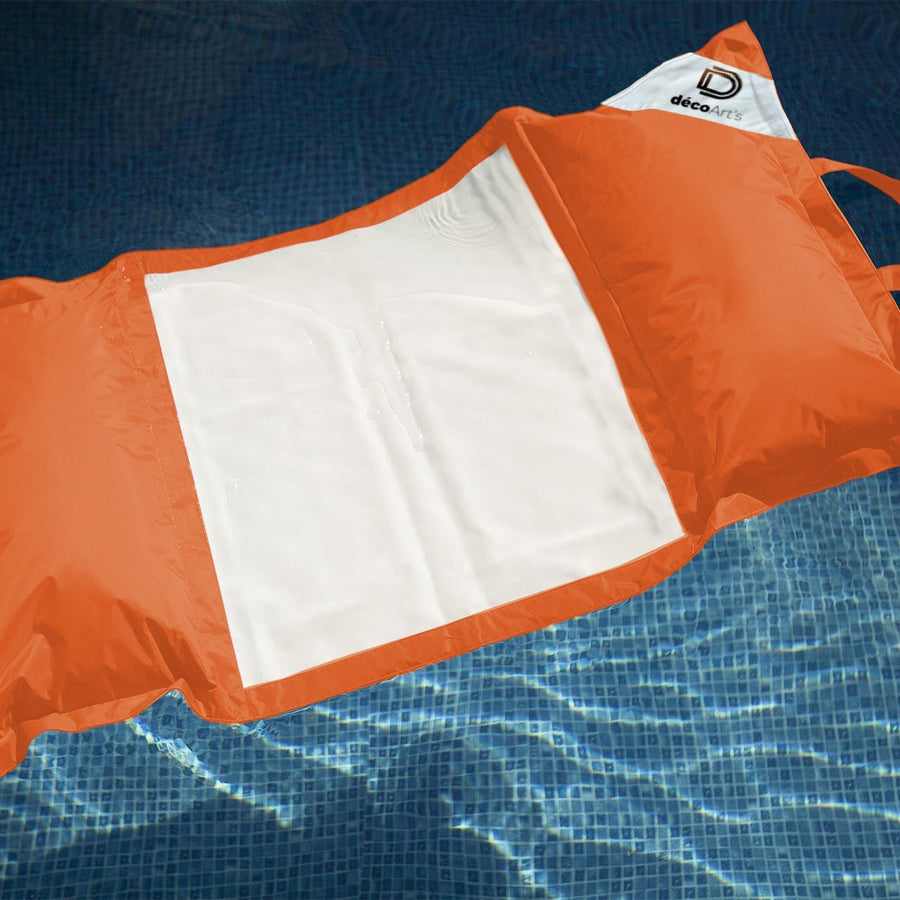 Pouf flottant pour piscine XXL orange de 170x90 cm, matelas hamac à billes pour confort adulte, extérieur, Deco-arts.fr