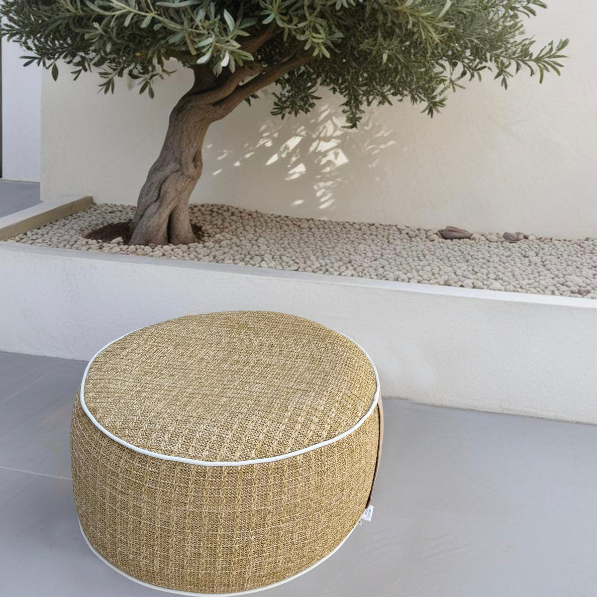 Pouf Gonflable Extérieur Rond 53cm – Effet Raphia & Waterproof