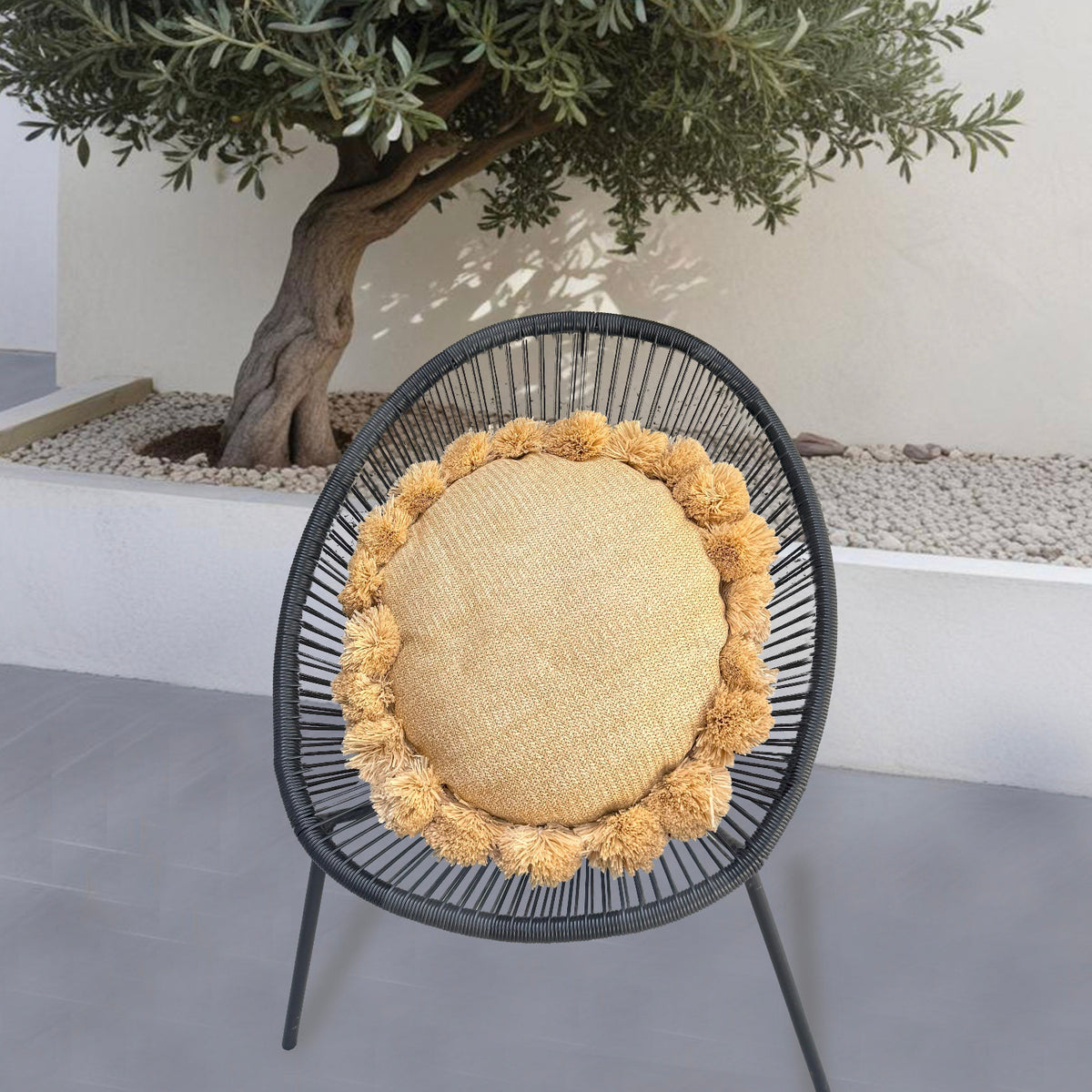 Almofada Sol Efeito Ráfia 50x15 cm – Déco Bohème (Preenchido e Resistente)