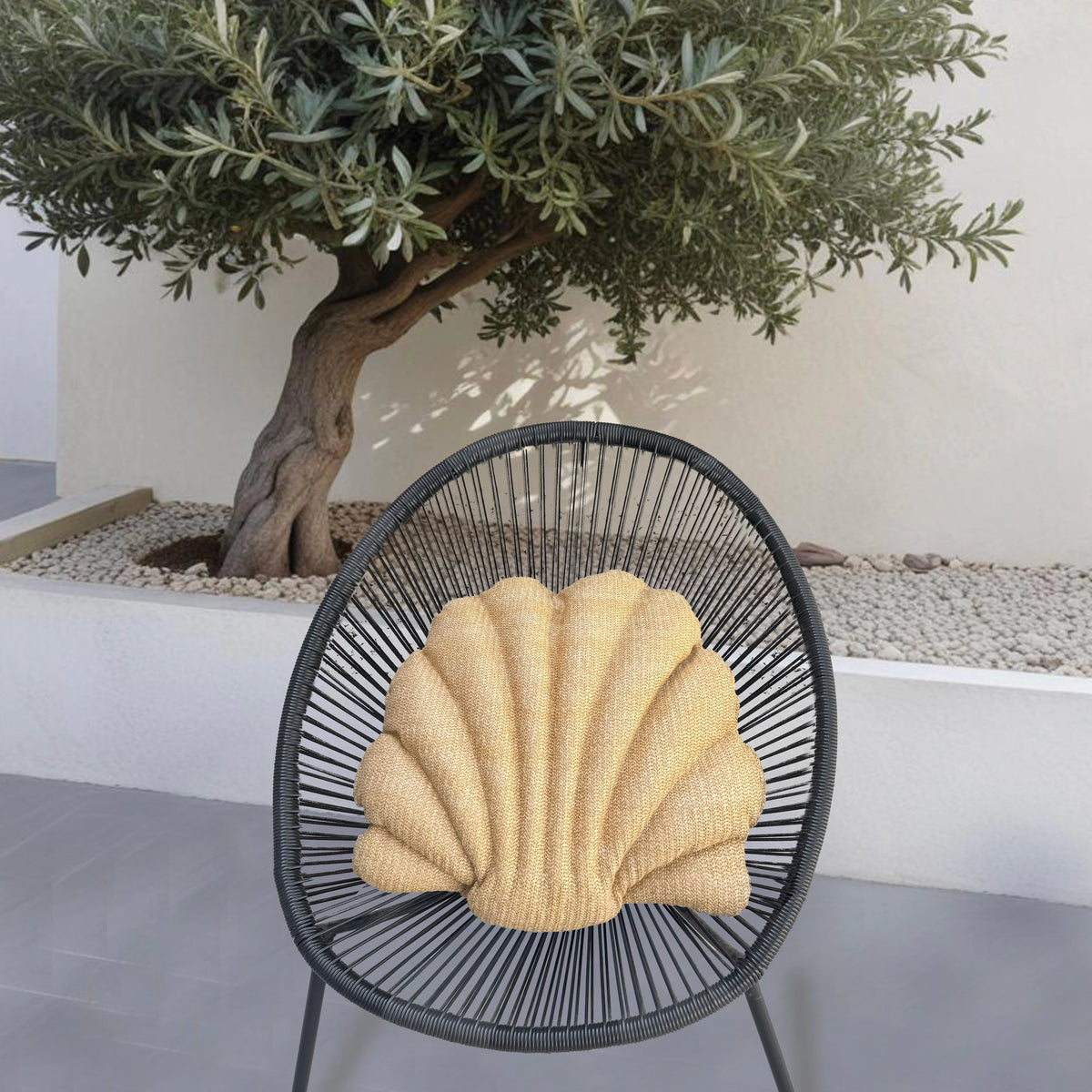Coussin Coquillage Effet Raphia 45x45 cm – Déco Bohème (Garni & Résistant)