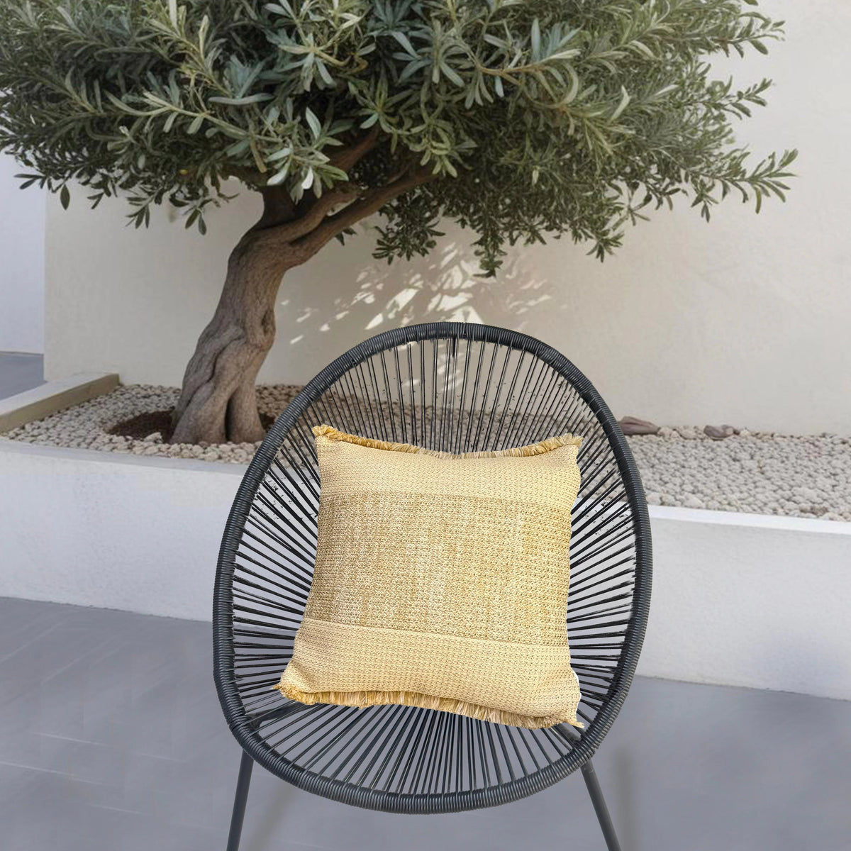 Housse de Coussin Effet Raphia À Bande 45x45 – (Housse Seule – Déco Bohème)