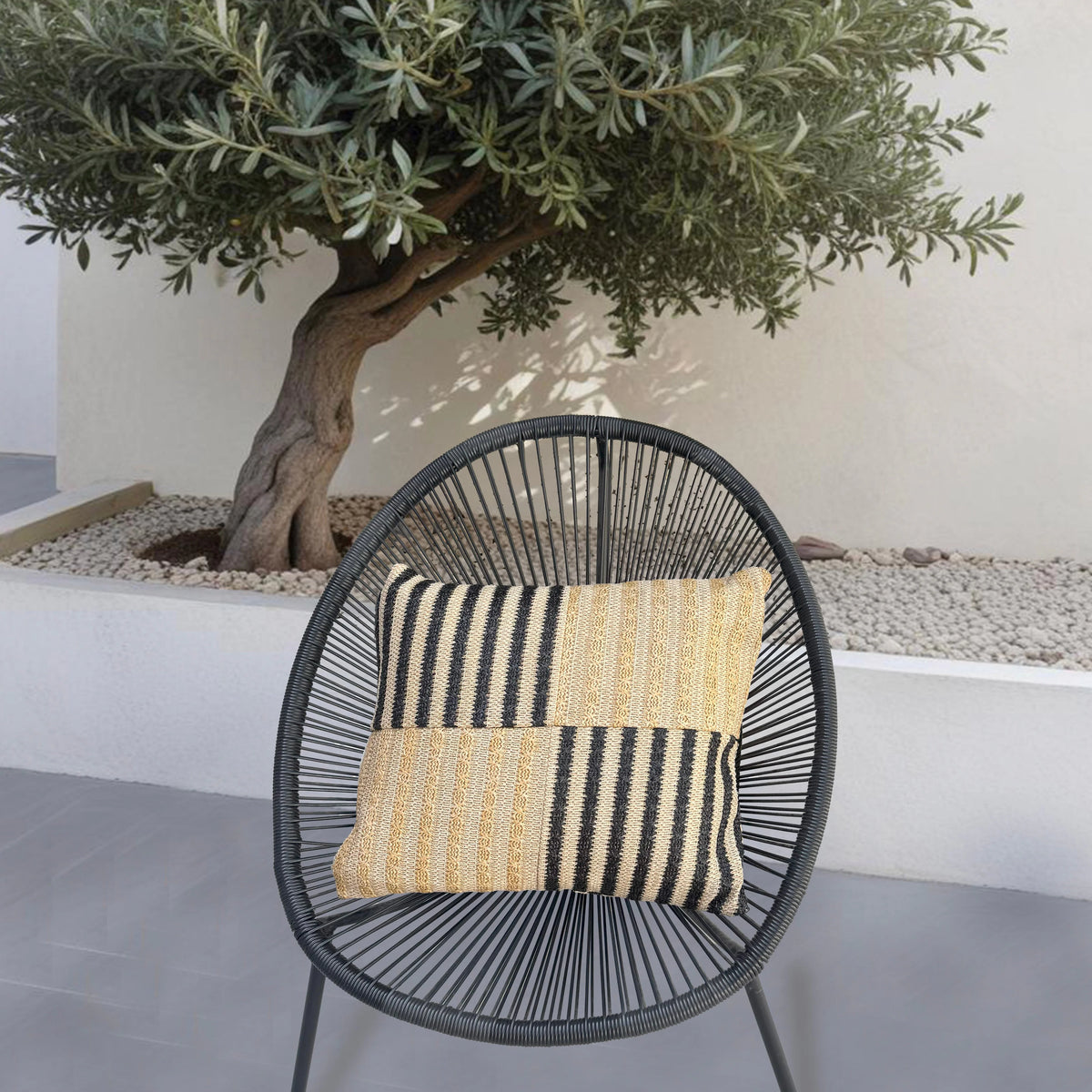 Capa de Almofada Efeito Ráfia às Riscas 45x45 – (Housse Seule – Déco Bohème)