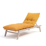 Matelas bain de soleil jaune miel Decoartss, épais 12cm et imperméable, pour chaise longue ou terrasse.