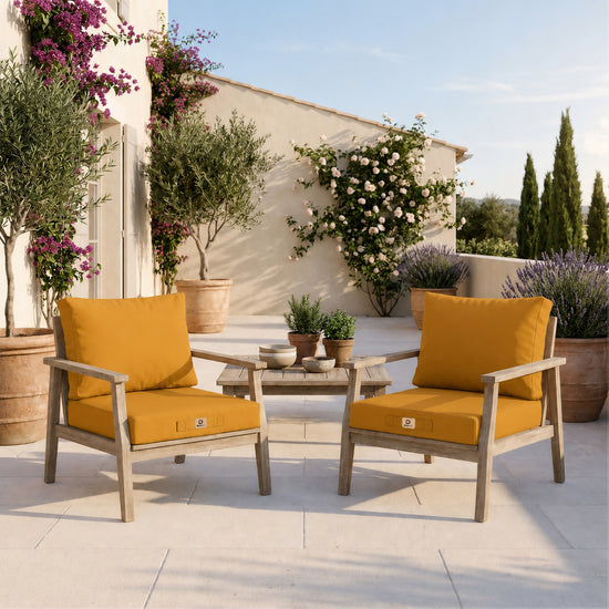 Ensemble Coussins Salon Jardin 60x60 Jaune - Déhoussable & Anti-UV (Assise + Dossier)