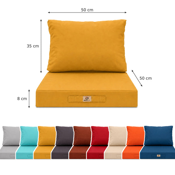 Garden Lounge Cushion Set 50x50 Yellow - Removable Cover & UV-Resistant (Seat + Backrest)