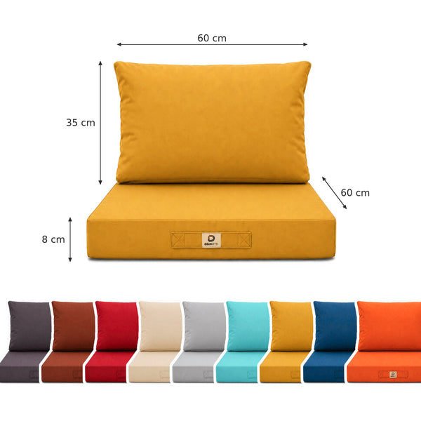 Garden Lounge Cushion Set 60x60 Yellow - Removable Cover & UV-Resistant (Seat + Backrest)