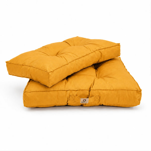 Tufted Cushion Set 50x50 Yellow - Thick 15cm & Plush (Seat + Backrest)