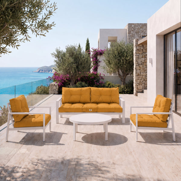 Tufted Cushion Set 50x50 Yellow - Thick 15cm & Plush (Seat + Backrest)