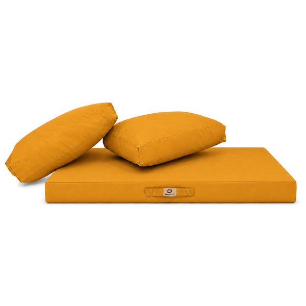 Ensemble Coussins Salon Jardin 100x50 Jaune - Déhoussable & Anti-UV (1 Assise + 2 Dossiers)