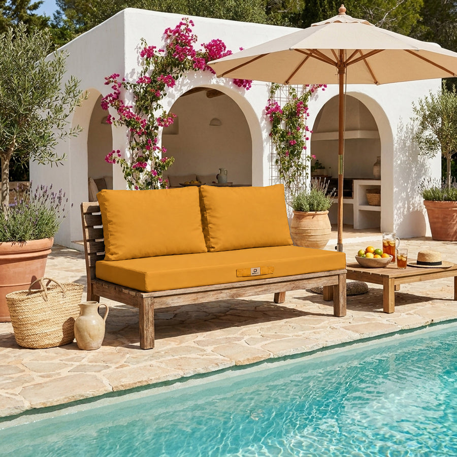 Ensemble Coussins Salon Jardin 100x50 Jaune - Déhoussable & Anti-UV (1 Assise + 2 Dossiers)