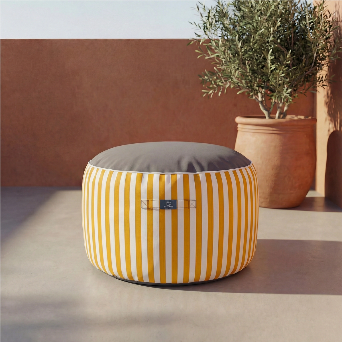 Runder Streifenpouf Gelb – Premium 270g – Höhe 40cm Durchmesser 70cm