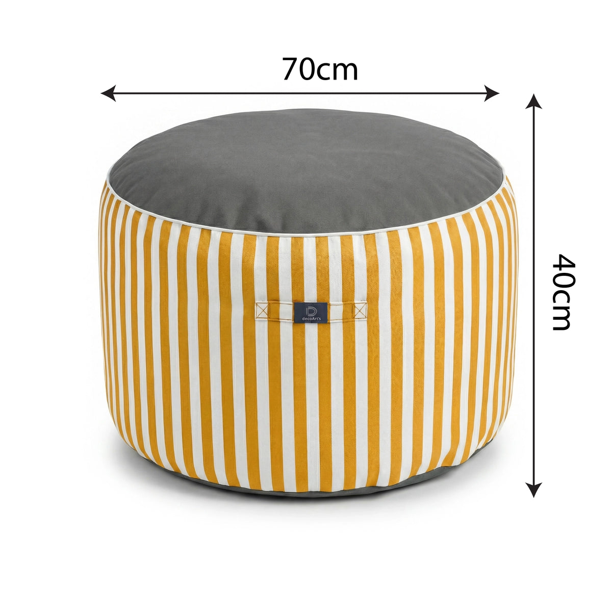 Runder Streifenpouf Gelb - Premium 270g - Höhe 40cm Durchmesser 70cm – Maßzeichnung