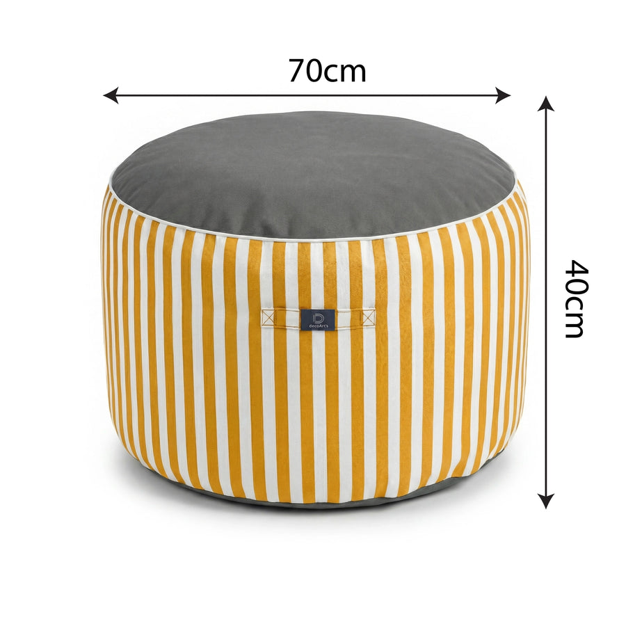 Runder Streifenpouf Gelb, Polyesterstoff