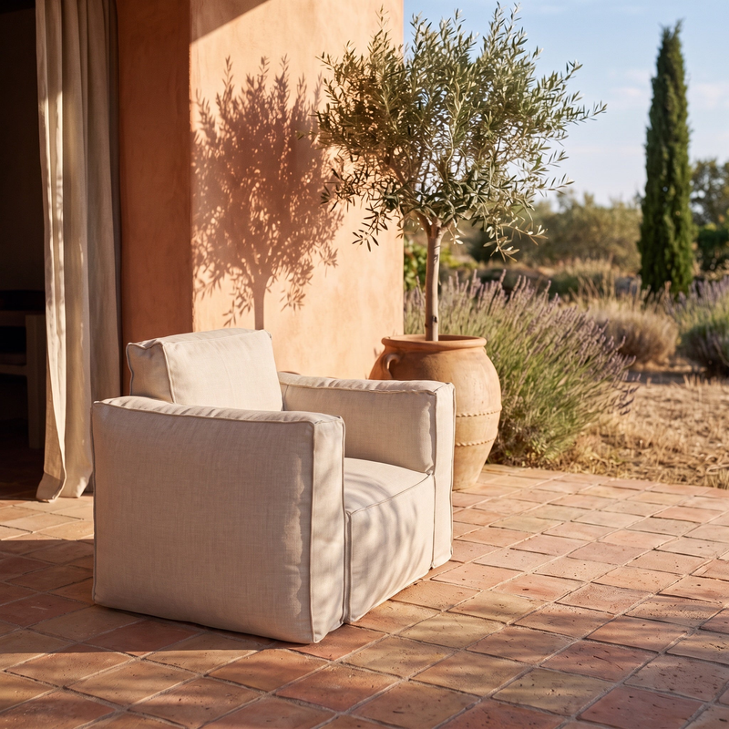 Modular Garden Armchair 90x75 Beige - Olefin Fabric & Inflatable Core (Pump Included)
