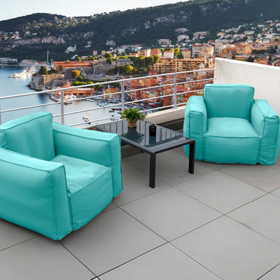 Détail tissu fauteuil bleu caraïbes