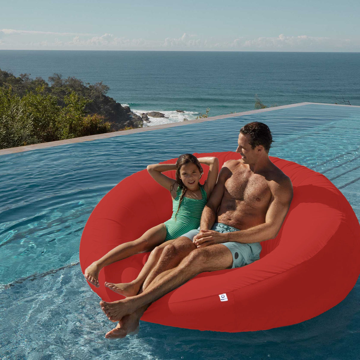 XXL Floating Pool Armchair 140x120 Red – Olefin Fabric (Pump Included)