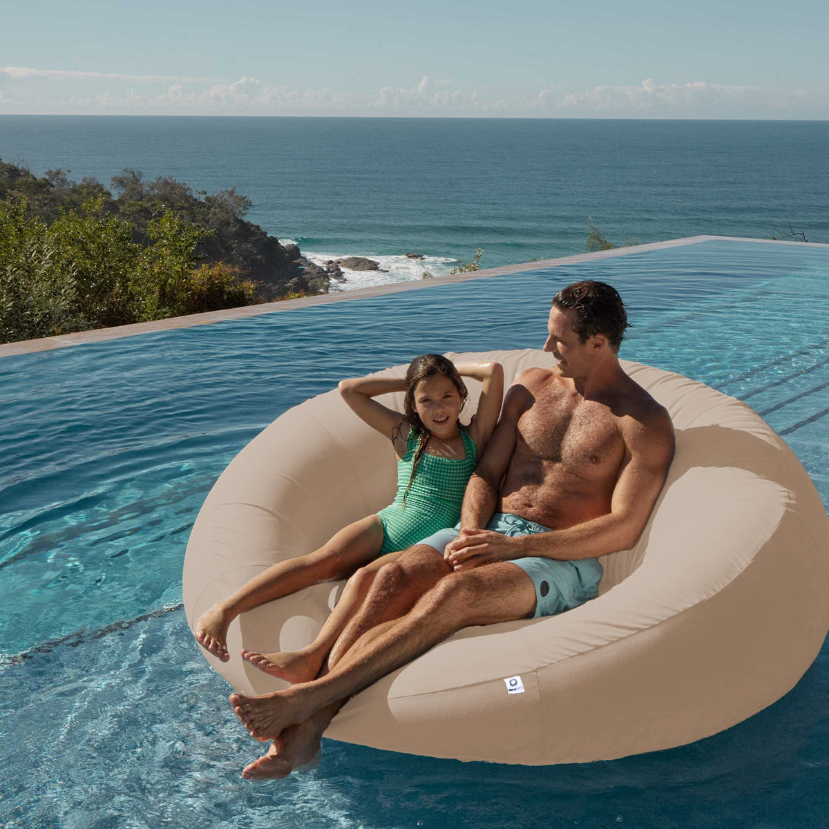 XXL Floating Pool Armchair 140x120 Beige – Olefin Fabric (Pump Included)
