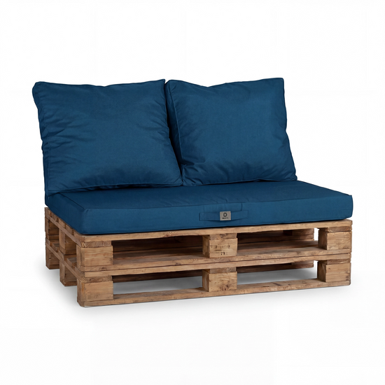 Palettenkissen-Set mit abnehmbarem Bezug 120x80 Petrolblau - Wasserdicht & Extérieur (1 Sitzfläche + 2 Rückenlehnen)