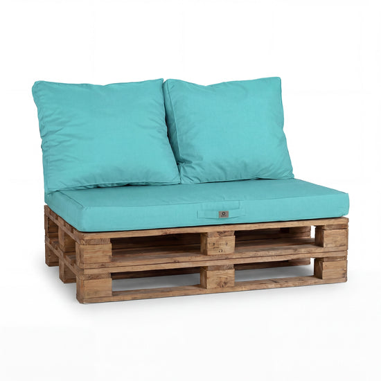 Palettenkissen-Set mit abnehmbarem Bezug 120x80 Karibikblau - Wasserdicht & Extérieur (1 Sitzfläche + 2 Rückenlehnen)