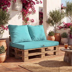 Palettenkissen-Set mit abnehmbarem Bezug 120x80 Karibikblau - Wasserdicht & Extérieur (1 Sitzfläche + 2 Rückenlehnen)