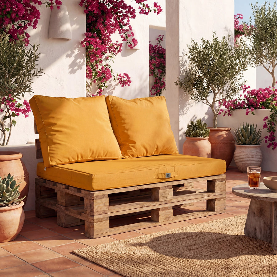Removable Cover Pallet Cushion Set 120x80 Yellow - Waterproof & Extérieur (1 Seat + 2 Backrests)