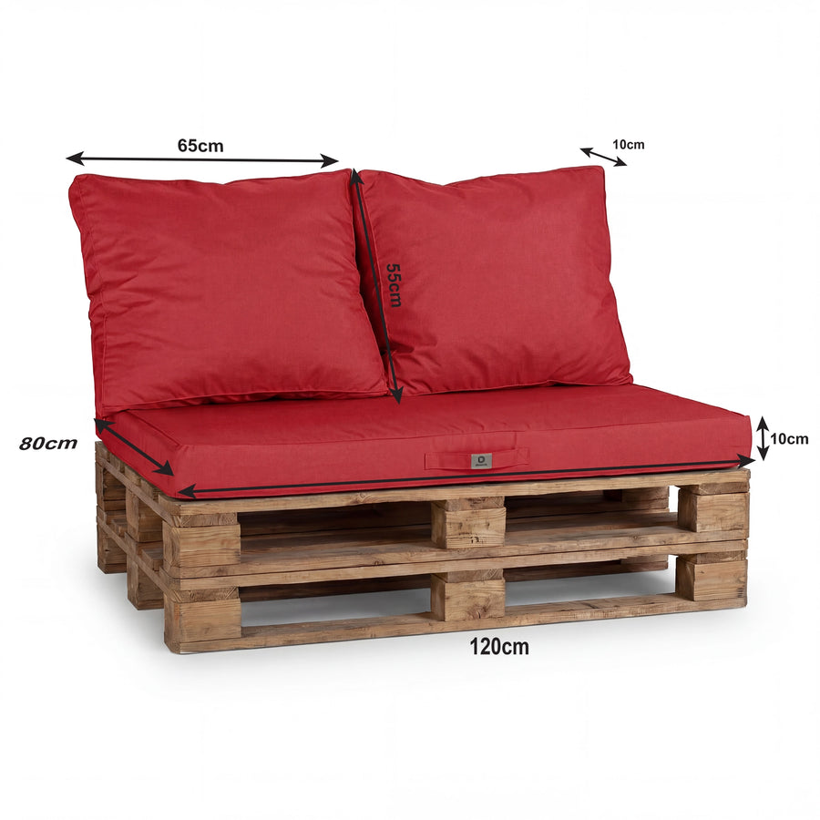Kit Coussins Palette Déhoussable 120x80 Rouge Piment, tissu anti-UV et déperlant