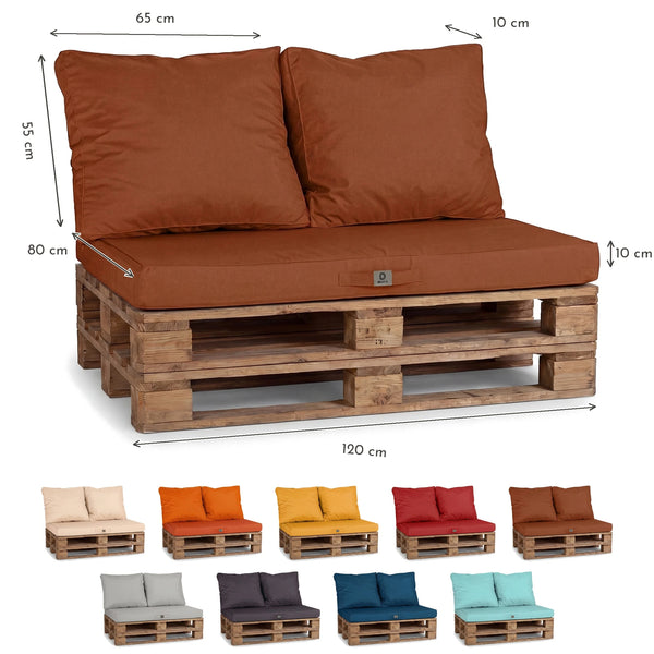 Kit Coussins Palette Déhoussable 120x80 Terracotta, tissu anti-UV et déperlant