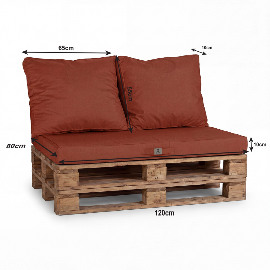 Palletkussenset met afneembare hoes 120x80 Terracotta, UV-bestendige, waterafstotende stof