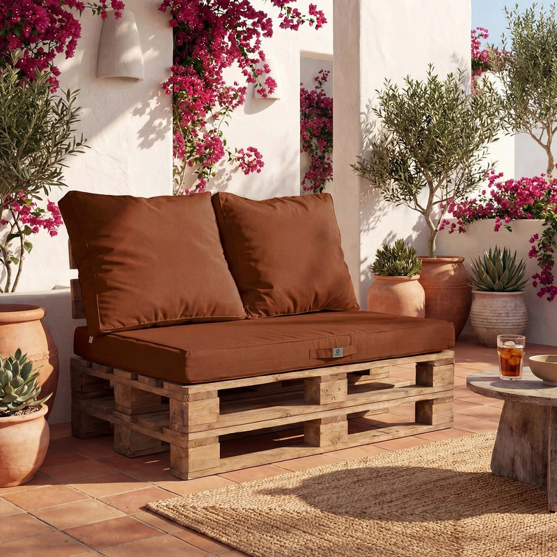 Conjunto de Almofadas para Palete com Capa Amovível 120x80 Terracota - Impermeável & Extérieur (1 Assento + 2 Encostos)