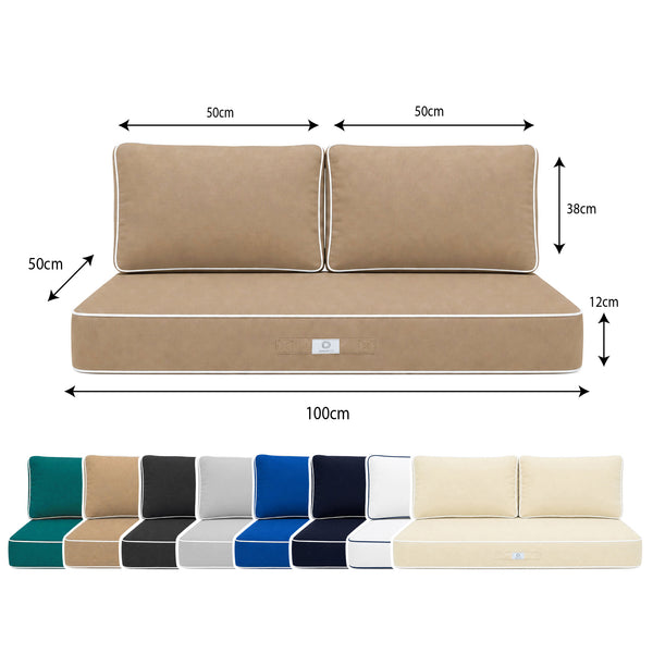 Premium Cushion Set 100x50 Mocha - 1 Seat + 2 Backrests (Thick 12cm & Passepoil)