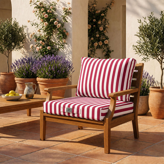 Conjunto de Almofadas para Sala de Jardim 60x60 Risca Vermelha - Premium 270g (Assento + Encosto)