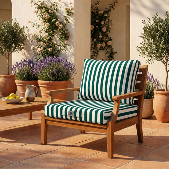 Conjunto de Almofadas para Sala de Jardim 60x60 Risca Verde - Premium 270g (Assento + Encosto)