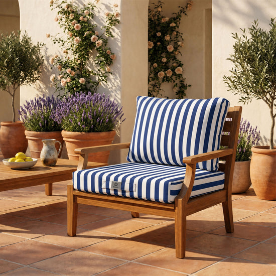 Conjunto de Almofadas para Sala de Jardim 60x60 Risca Azul Marinho - Premium 270g (Assento + Encosto)