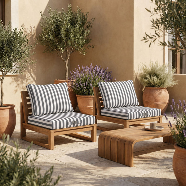 Ensemble Coussins Salon Jardin 50x50 Rayure Gris Foncé - Premium 270g (Assise + Dossier)