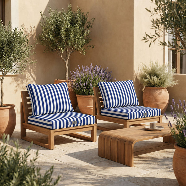 Garden Lounge Cushion Set 50x50 Navy Blue Stripe - Premium 270g (Seat + Backrest)