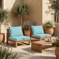 Ensemble Coussins Salon Jardin 50x50 Rayure Turquoise - Premium 270g (Assise + Dossier)