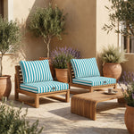 Ensemble Coussins Salon Jardin 50x50 Rayure Turquoise - Premium 270g (Assise + Dossier)