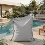 Finition et coutures pouf gris galet