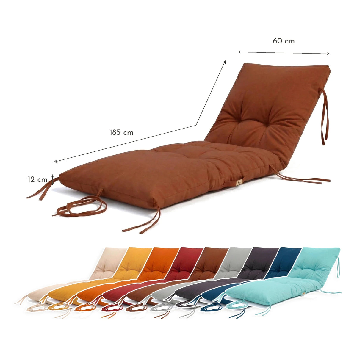 Matelas Bain de Soleil 185x60 Terracotta - Épais 12cm & Imperméable – schéma coté