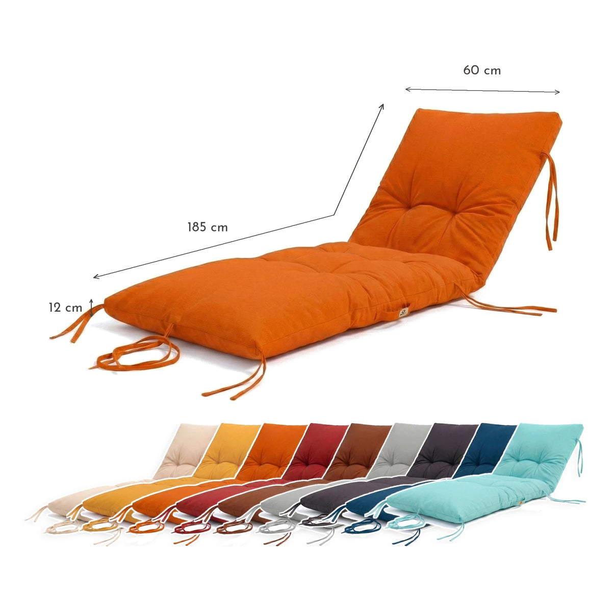 Matelas Bain de Soleil 185x60 Orange - Épais 12cm & Imperméable – schéma coté