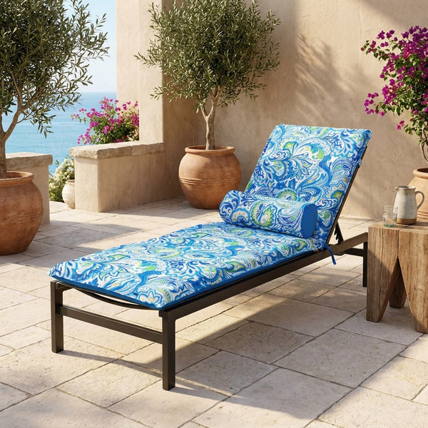 Matelas Transat 195x60 Motif Arabesque + Traversin - Anti-UV & Déperlant