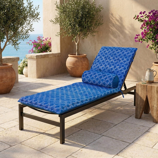 Liegenauflage 195x60 Motif Nautique Blau + Nackenrolle - UV-beständig & Wasserabweisend