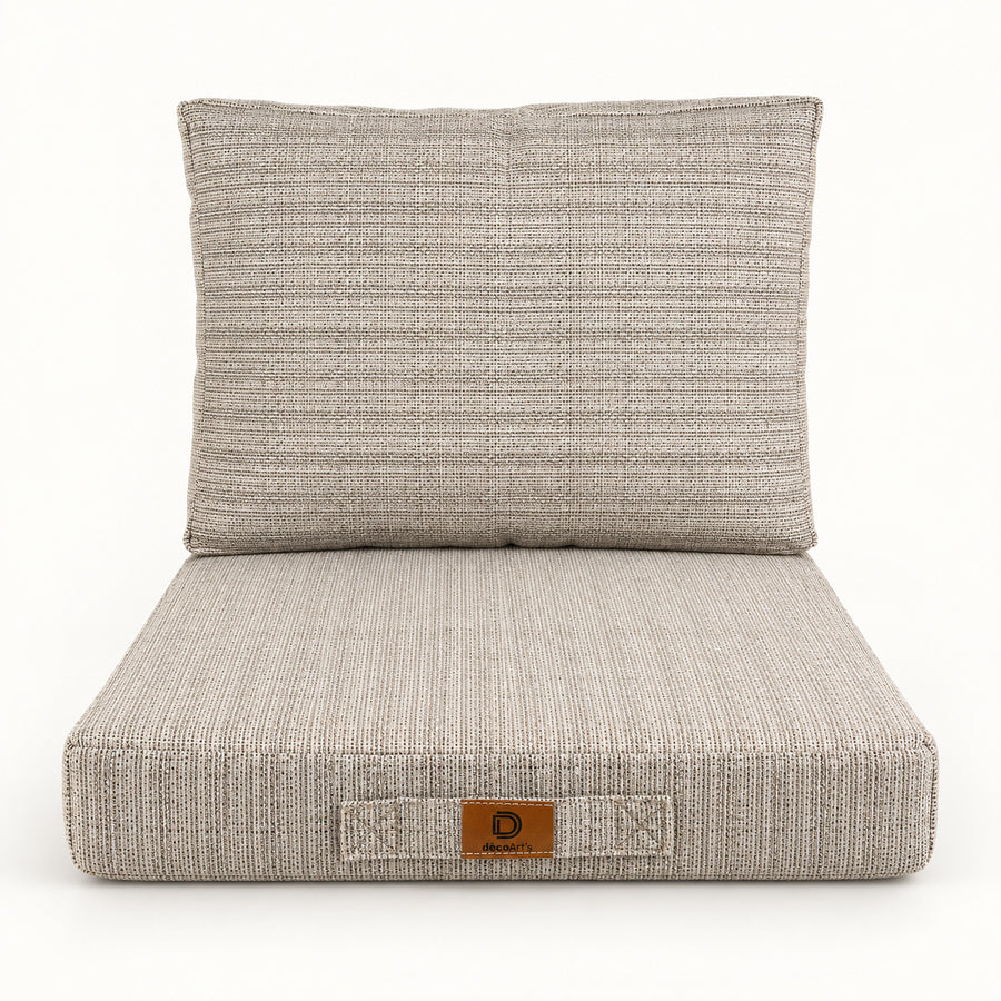 Gartenlounge-Kissen-Set 60x60 Schwarz Meliertes Beige - Sitzfläche + Rückenlehne (Premium 270g)
