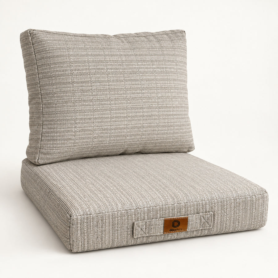 Gartenlounge-Kissen-Set 60x60 Schwarz Meliertes Beige - Sitzfläche + Rückenlehne (Premium 270g)