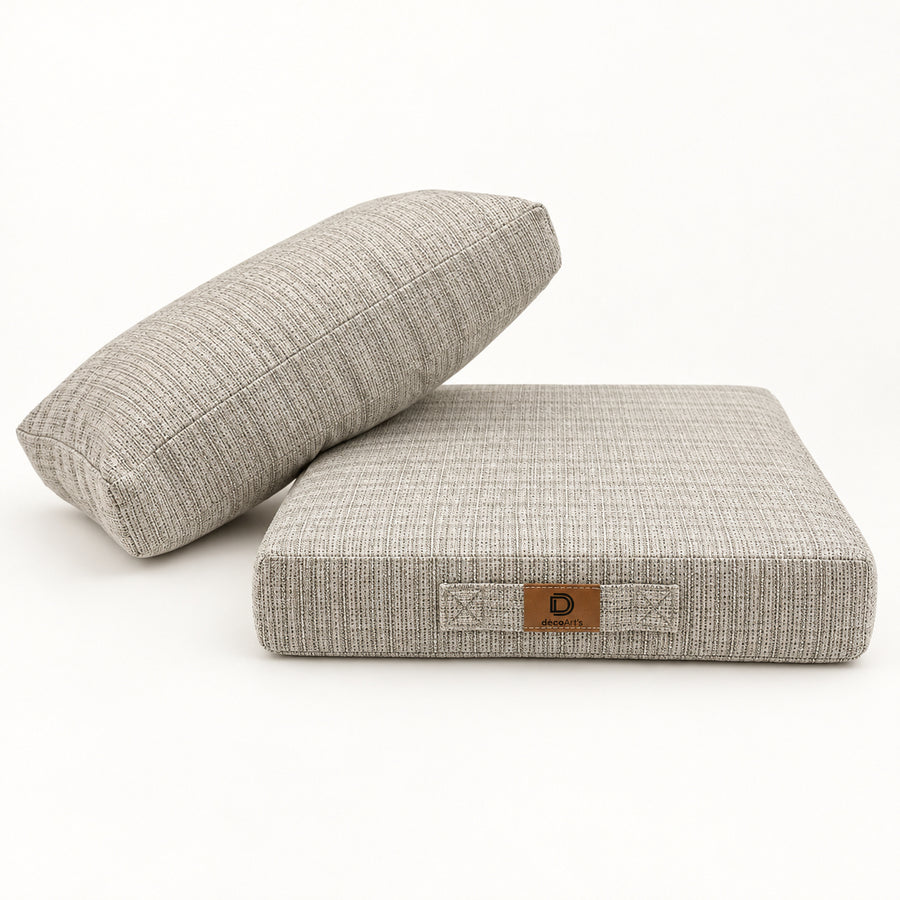 Gartenlounge-Kissen-Set 60x60 Schwarz Meliertes Beige - Sitzfläche + Rückenlehne (Premium 270g)